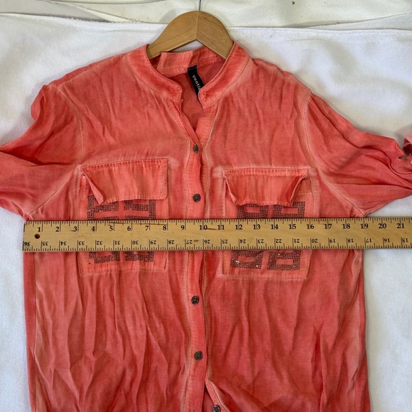 Venti6 Coral Pink Rhinestone Embellished Button up Shirt Sz S Italy YTK festival - Picture 5 of 6